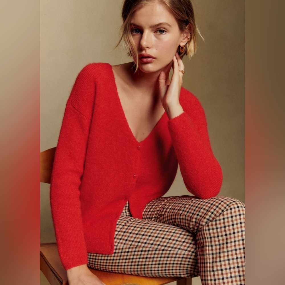 Sezane Red Barry Cardigan
